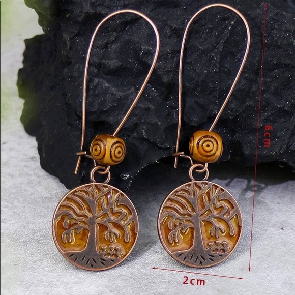 💥LAST PAIR💥Vintage Style Brown Patina Tree of Life Coin Dangle Earrings - Picture 2 of 2